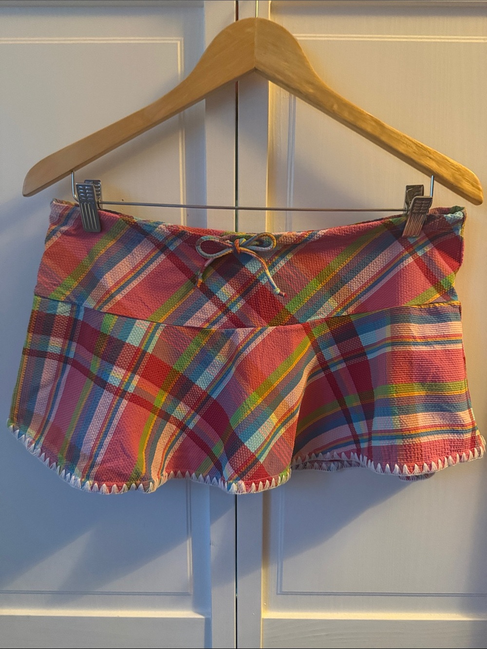 Womenโs ESPRIT Pink Plaid swim coverup skirt